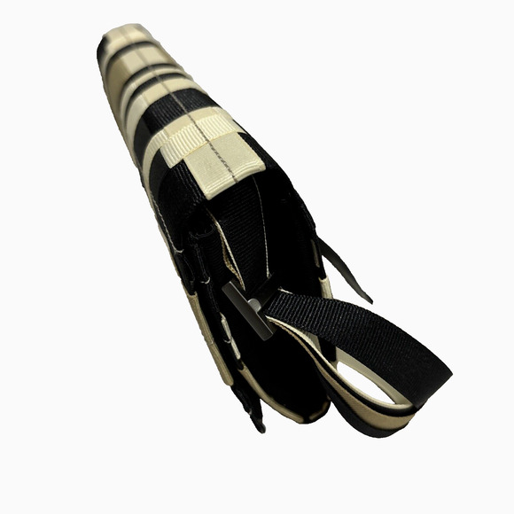 SEIRC Mini Shoulder Bag Clutch Purse Woven Ribbons Black Cream Taupe Chic Unique - Picture 6 of 10